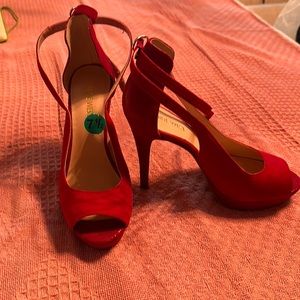 COPY - SALE-Nine West red velvet stilettos. Size 7 1/2 used twice.
